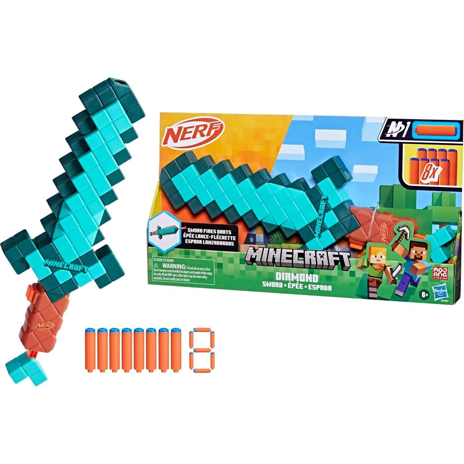 Nerf - Minecraft Sword Dart Blaster Includes 8 Nerf N1 Darts