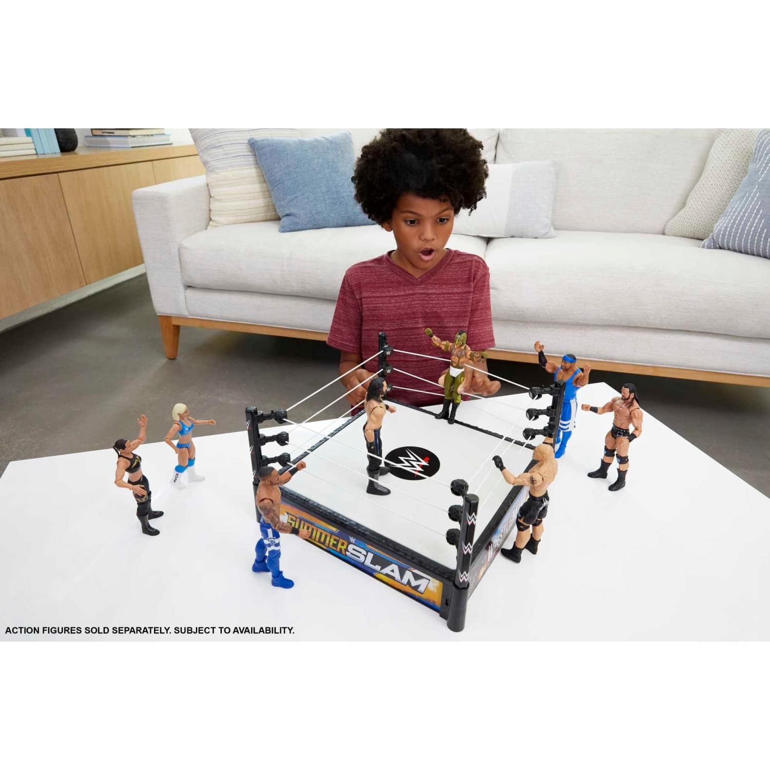 WWE Superstar Wrestling Ring - 14-inch With Spring-Loaded Mat & Flex Ropes For Action Figures