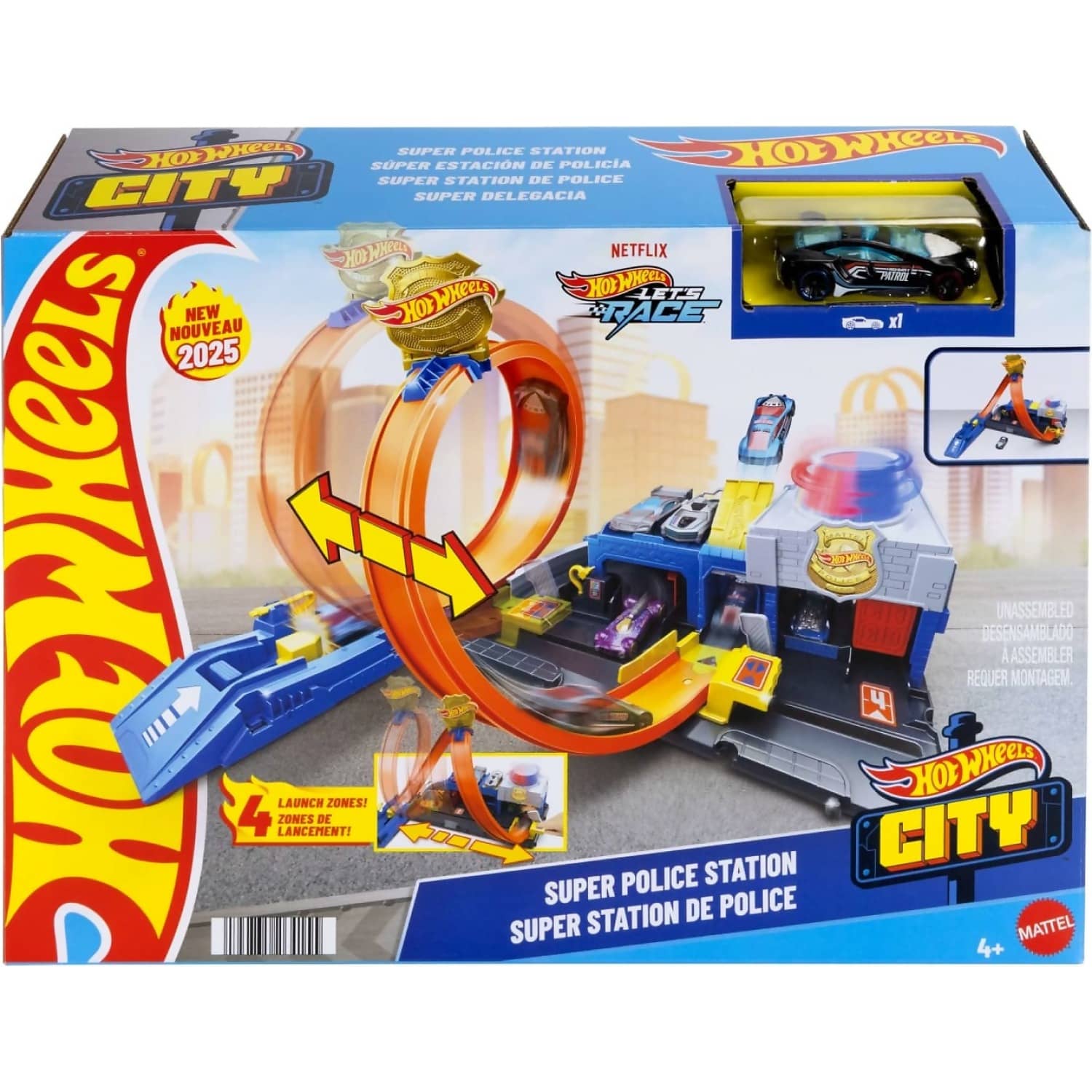 Hot Wheels - City Super Police Station Playset With 1:64 Scale Police Toy Car & Adjustable Track Loop